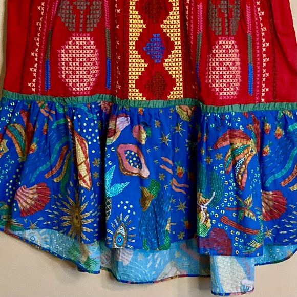 FARM Rio Color Blocking Pineapple Embroidered Tiered Mini Dress Red Size M - Picture 9 of 15